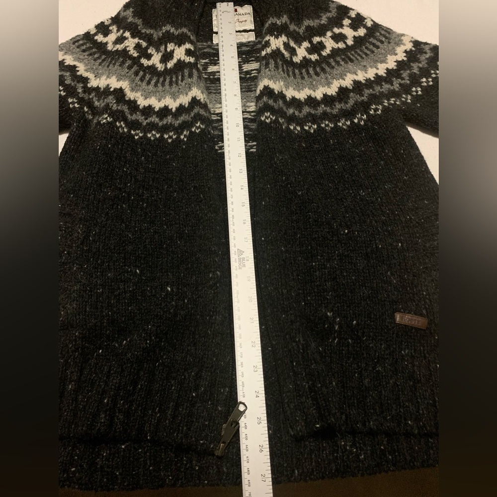 Roots Limited Fair Isle Sweater Alpine Jacket Full Double Zipper Black Grey M L - Picture 13 of 15